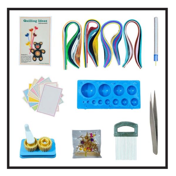 Paper Quilling Tools Kit with Advanced Quilling Guiding Book, Quilling Needle, Background Cards, 5mm Quilling Strips (400pcs), Earing Hooks, Tooth Picks, Flower Making Raw Materials