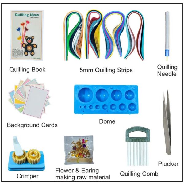 Paper Quilling Tools Kit with Advanced Quilling Guiding Book, Quilling Needle, Background Cards, 5mm Quilling Strips (400pcs), Earing Hooks, Tooth Picks, Flower Making Raw Materials - Image 2