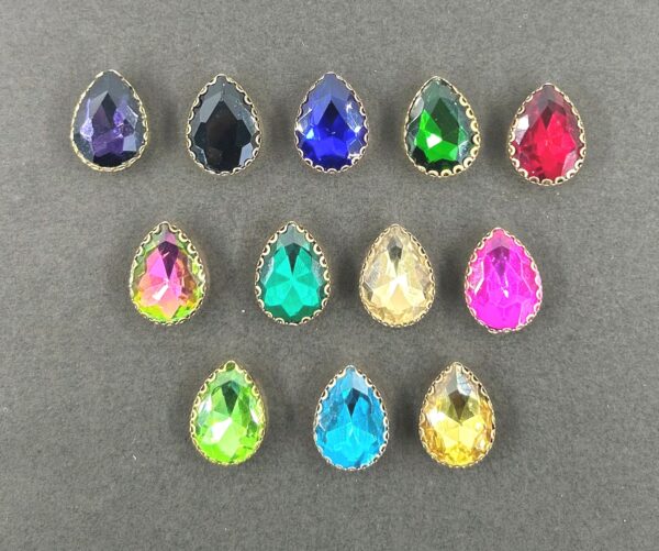 Multicolor Drop Shape Glass Crystal Clip Stones for Embroidery Work, Jewelry Making, Necklace, DIY Art & Craft (13mm x 18mm, 12pcs)