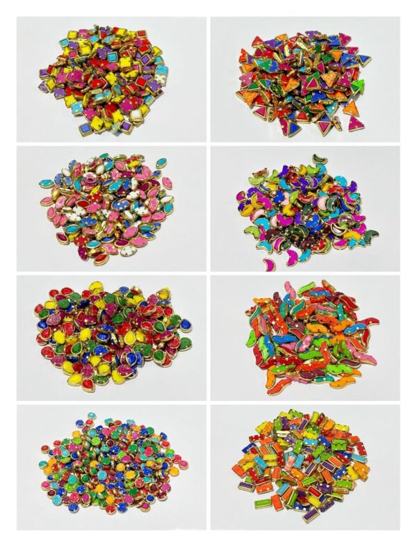 Multicolour Stones-1200 pieces Assortment Pack of 8 Different Shapes (150-160 Pieces Each) for Jewellery, Silk Thread Bangles, Embroidery, Art and Crafts Etc.