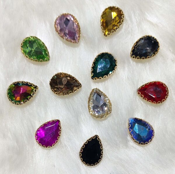 Multicolor Drop Shape Glass Crystal Clip Stones for Embroidery Work, Jewelry Making, Necklace, DIY Art & Craft (13mm x 18mm, 12pcs) - Image 5