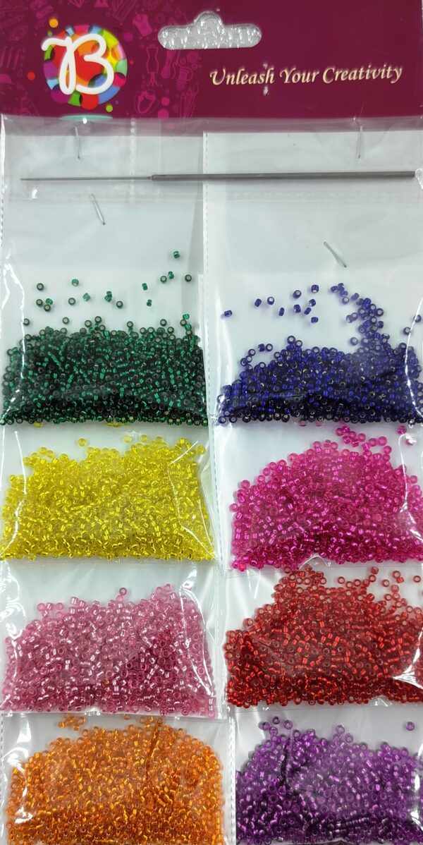 Multicolor Glass Sugar Beads/Seed Beads (1.9mm) (Approx. 1000 Pieces Each) for Embroidery, Bangle, Aari Work, Maggam Work (Combo Pack of 8 Color and One Aari Needle) - Image 2