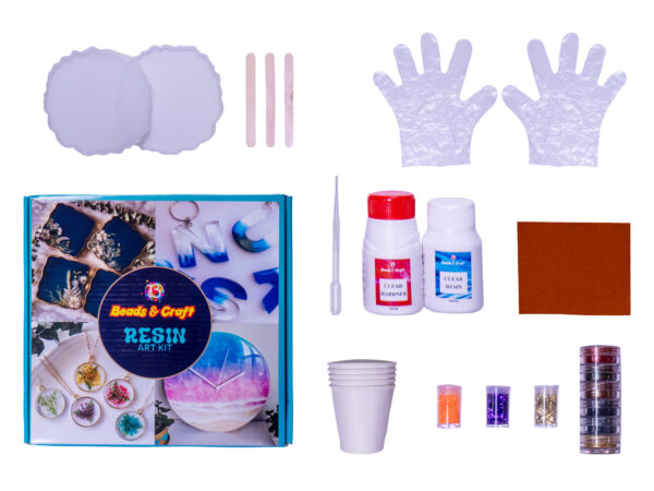 Resin Art Kit with Moulds, 150ml Resin & Hardener, Glitters, Mica Powder, Mixing Sticks, 4" Coaster Moulds, Paper Cups, Dropper, Sand Paper (Resin Art Kit 1)