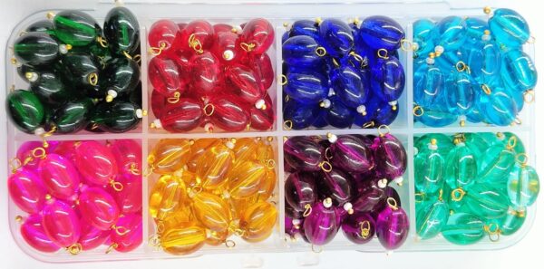 Trans Oval Shape Glass Hanging Beads 11x8mm for Jewellery Making/Necklace/Earring/Bracelet/Embroidery/Dress (Combo Pack of 8 Colors 25 Pcs Each) (CP1)