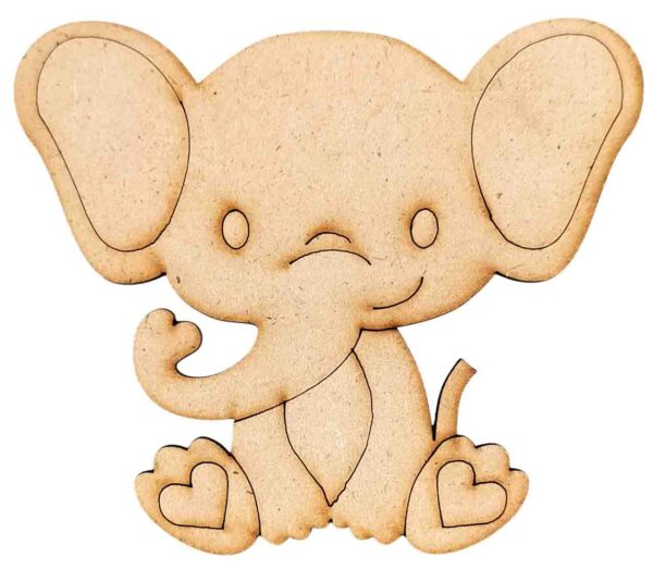 Safari Animals Collection Pre Marked Laser MDF Wood Cutouts Collectibles for Art & Craft Projects, Fridge Magnet, Painting, Decoration (Pack of 5 pcs) (Baby Elephant)