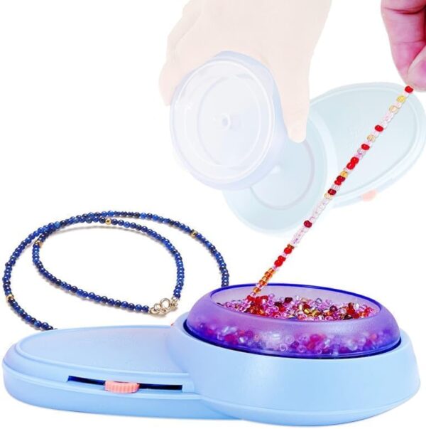 Electric Bead Spinner, Automatic Bead Threading Tool, Portable Spin Bead Bowl, Adjustable Bead Stringing Kit with Two Big Eye Beading Needles for Making Bracelets, Necklaces, Beads, Waist Beads