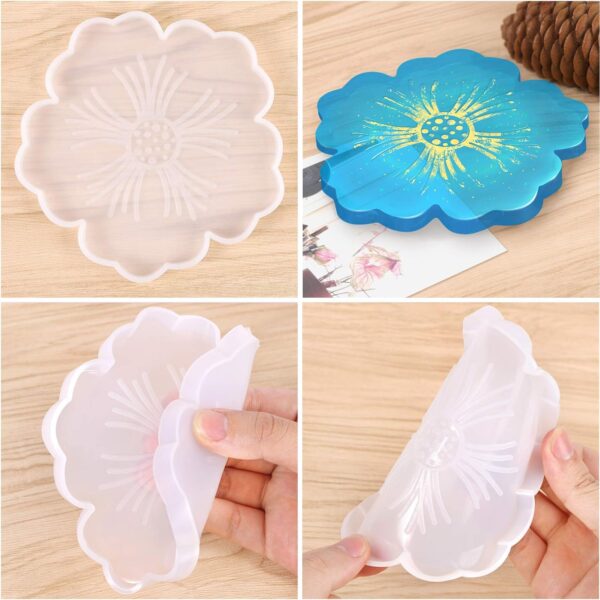 Round Agate Flower Design Silicone Coaster Moulds for Epoxy Resin Coaster Cup Mat Moulds Casting Silicone Tray Ideal for Making DIY Crafts (Pack of 1pc) - Image 2