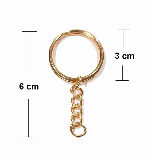 Gold Finish Metal Keychain Rings with Chain 3cm for Jewellery Finding, Jewellery Making, DIY Art and Craft (Pack of 24 Pcs) - Image 2