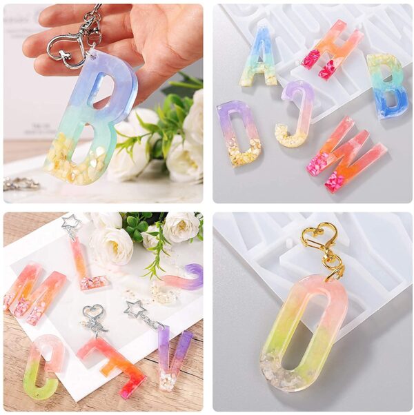 3D Silicone Resin Mould Alphabet and Numbers for Pendants Keychains Earrings DIY Craft Letters ABCD with Built in Hole - Image 4