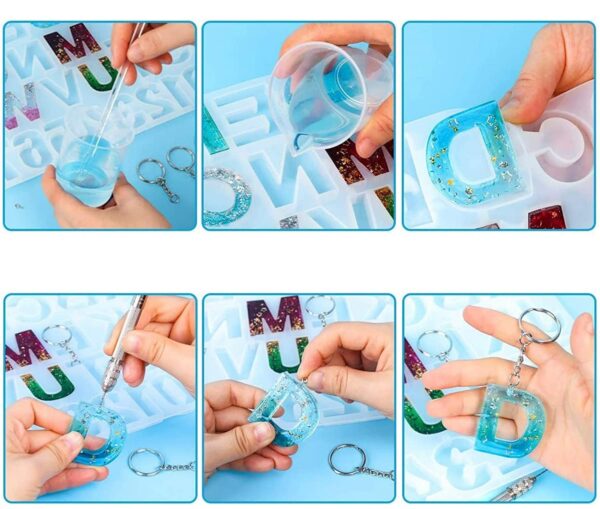 3D Silicone Resin Mould Alphabet and Numbers for Pendants Keychains Earrings DIY Craft Letters ABCD with Built in Hole - Image 3