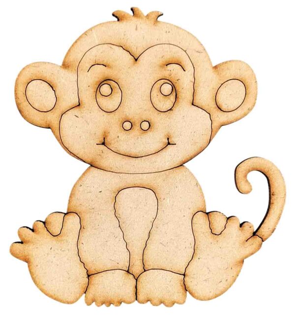 Safari Animals Collection Pre Marked Laser MDF Wood Cutouts Collectibles for Art & Craft Projects, Fridge Magnet, Painting, Decoration (Pack of 5 pcs) (Baby Monkey)