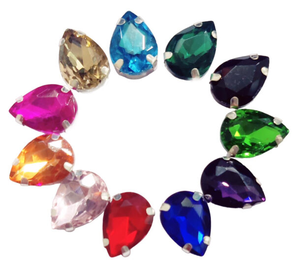 Multicolor Drop Shape Glass Crystal Clip Stones Silver Base for Embroidery Work, Jewelry Making, Necklace, DIY Art & Craft