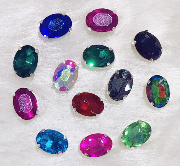 Multicolor Oval Shape Glass Crystal Clip Stones with Silver Base for Embroidery Work, Jewelry Making, Necklace, DIY Art & Craft