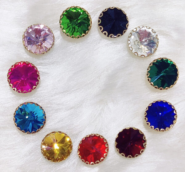 Multicolor Round Shape Glass Crystal Clip Stones with Gold Base for Embroidery Work, Jewelry Making, Necklace, DIY Art & Craft