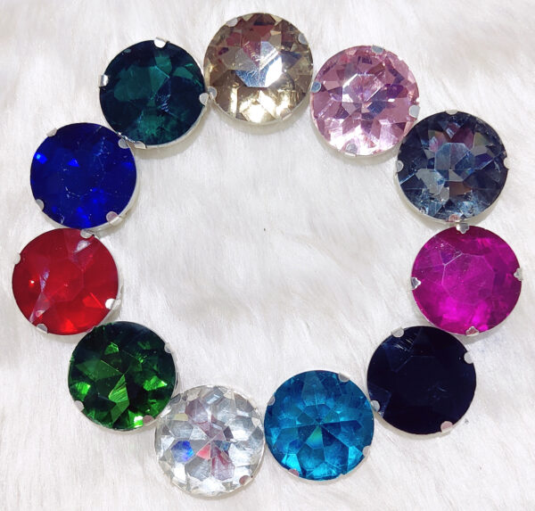 Multicolor Round Shape Glass Crystal Clip Stones with Silver Base for Embroidery Work, Jewelry Making, Necklace, DIY Art & Craft