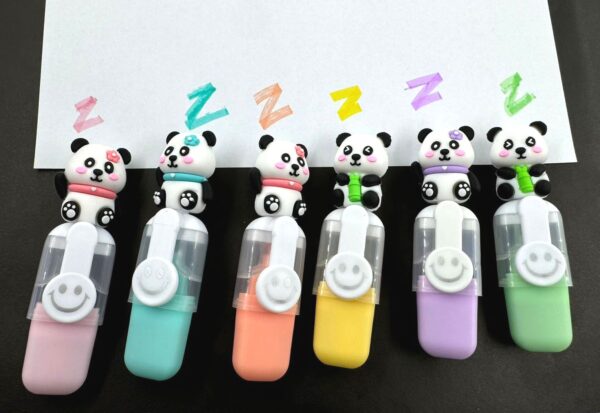 Panda Shape Highlighters Marker Popsticks/Sketch Markers Chisel Tip Fine Grip Marker Pen Set Ideal For Highlighter/Text Marking/Craft Pastel Highlighter Markers Set, 6 Colors (Pack of 6)