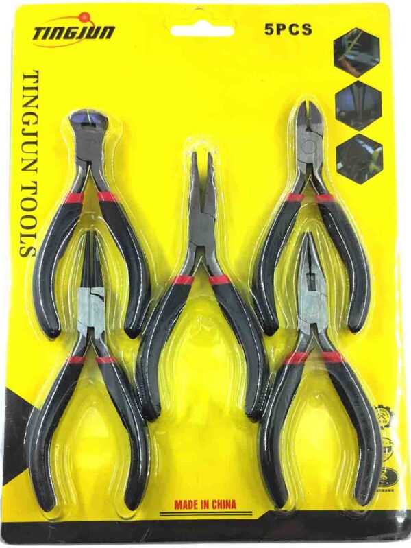 Pliers Tool Set of 5 Pcs, Round Nose Plier, Diagonal Cutting Plier, End Cutting Plier, Flat Nose Plier, Long Nose Plier