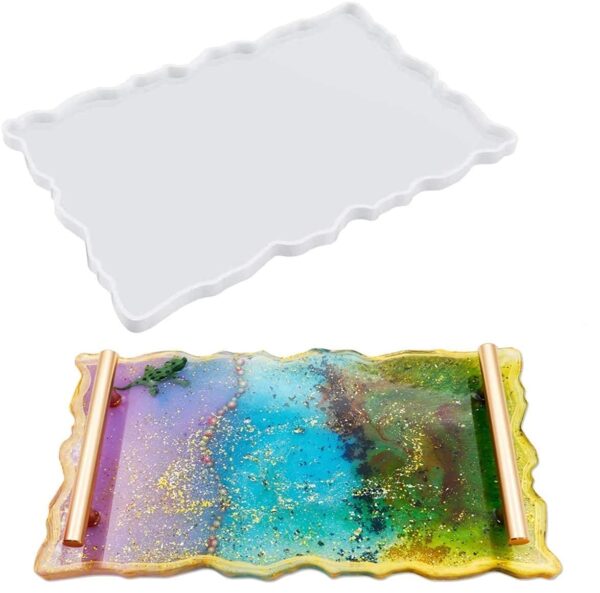 Rectangle Tray Silicone Resin Mould, Irregular Mould Epoxy Silicon Coaster Moulds For Making Faux Agate Tray, Serving Fruit - 1 Pc, Rectangular