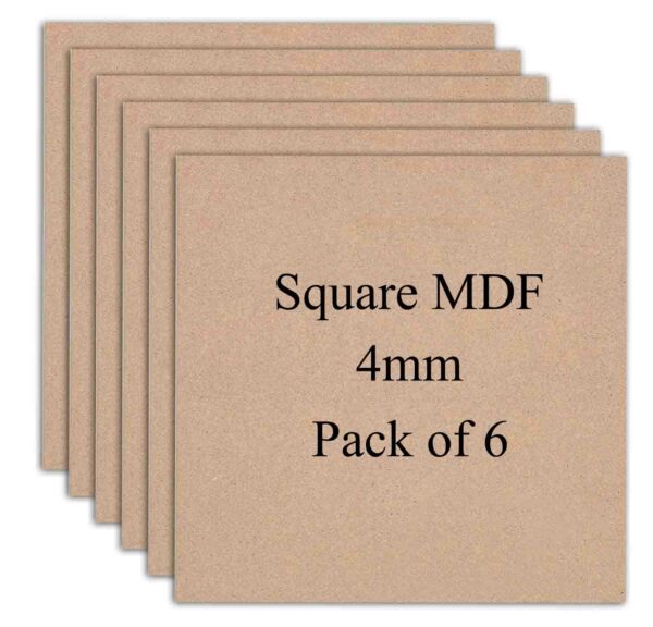 Square MDF Boards for Art & Craft Projects, Resin, Lippan, Mandala, Painting, Wall Hanging, Clock Making, Decoration (Pack of 6)