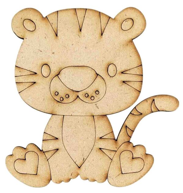 Safari Animals Collection Pre Marked Laser MDF Wood Cutouts Collectibles for Art & Craft Projects, Fridge Magnet, Painting, Decoration (Pack of 5 pcs) (Tiger)