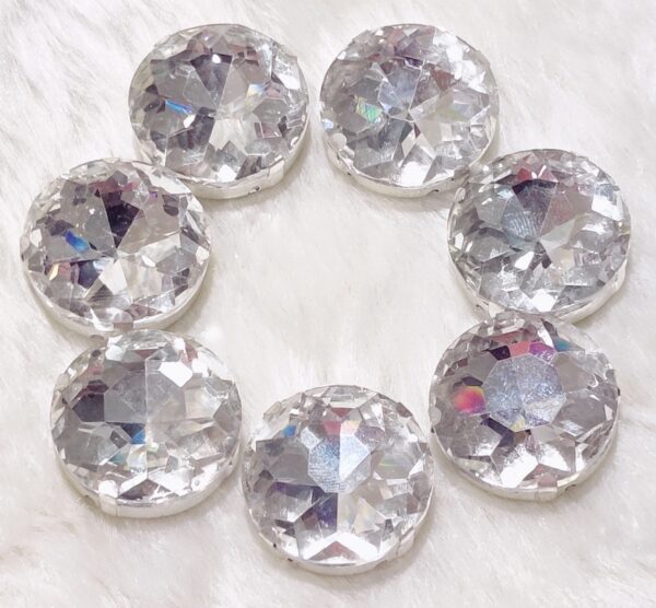 Round Shape Glass Crystal Clip Stones Silver Base for Embroidery Work, Jewelry Making, Dress and DIY Craft