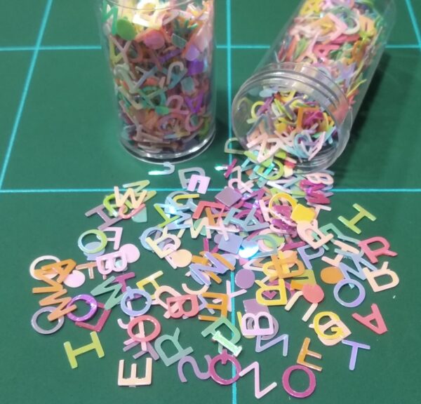 Alphabet Glitter Sequins 6mm for Resin Art, Nail Art, DIY Art & Craft, Decoration Projects (Pack of 4 Bottles/Approx. 1600 Pcs)