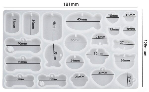 Dog Tag Keychain Pendant Silicone Resin Mold with Multiple Designs, Dog Bone and Fish Shapes, 22-Cavity Mould, Custom Pet Tag Silicone Mould - UV Resin mold (Pack of 1pc) - Image 2