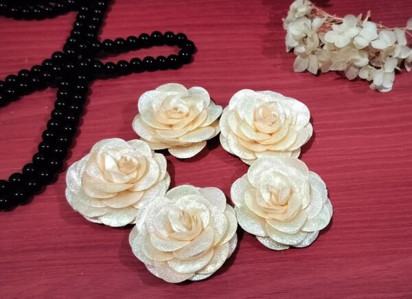 Artificial Glitter Fabric Rose Flowers 5.5cm for Home Decoration, Dress, Boutique, DIY Art Craft (Pack of 5 Pcs) (Peach)