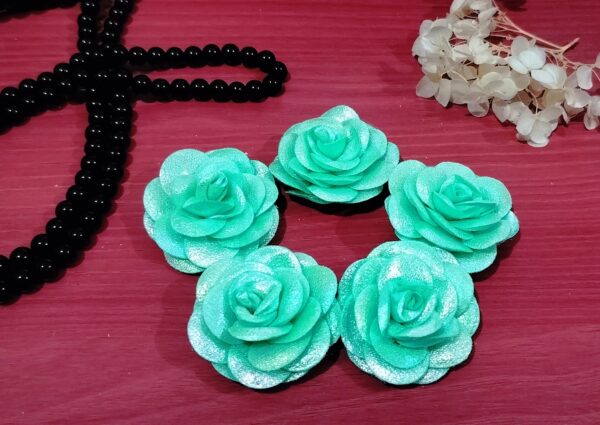 Artificial Glitter Fabric Rose Flowers 5.5cm for Home Decoration, Dress, Boutique, DIY Art Craft (Pack of 5 Pcs) (Sea Green)