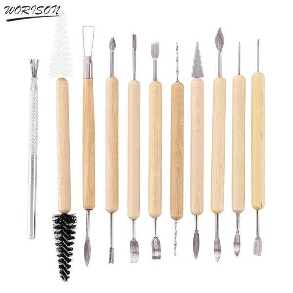 Clay Pottery Sculpting Tools with Wooden Handle (Pack of 11pcs) - Image 2