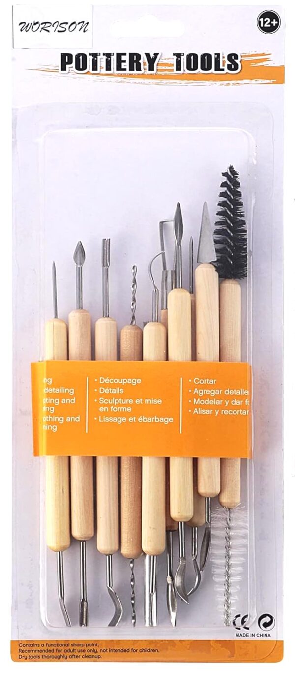 Clay Pottery Sculpting Tools with Wooden Handle (Pack of 11pcs)