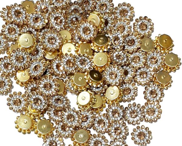 Stone Flower for Embroidery, Clothes, Blouse, Saree, Dress Decoration (Pack of Approx 250 Pcs/125 GMS) (Gold-White)